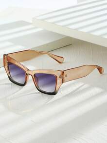 1 件男女通用方形复古猫眼 Y2K 个性化撞色简约时尚眼镜，非常适合度假