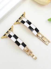 1 Pc Elegant Plaid Lady Zinc Aloy Bracelet Strap Compatible With Apple Watch Band 38/40/41/42/44/45/49/(S10 42)/(S10 46)Mm, Classic Black And White Checkerboard Metal Removable Replacement Strap Compatible With Iwatch Ultra2/S10/SE/9/8/7/6/5/4/3/2/1Series,Fashionable Women's Smart Watch Strap, Retro Minimalist Style Women Watch Bands, Smart Watch Strap/Band, Valentine's Day Mother's Day Gift
