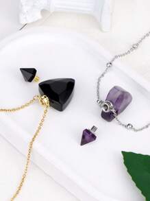 1 Peça Colar com Pingente de Frasco de Perfume de Cristal com Forma de Triângulo, Pingente de Pedra Preciosa Natural, Ametista, Quartzo Rosa, Obsidiana Negra, Difusor de Óleo Essencial, Colar Masculino e Feminino Cor Dourada, Jóias H629