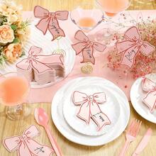 10/20 张粉色蝴蝶结座位卡、粉色蝴蝶结空白卡、粉色感谢卡、蝴蝶结派对装饰、婚礼、生日、自助餐空白座位卡