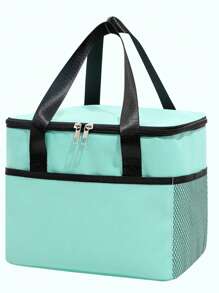 1pc Oxford Cloth Foldable Insulated Large Lunch Bag Leak Proof Soft Refrigerated Portable Handbag, Suitable For Camping/Barbecue/Family Outdoor Activities
