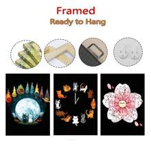 1pc Frameless Cartoon Abstract Cute Funny Cat Tree Flower Basket Clock Posters Vintage Painting Canvas Printing Wall Arts Modern Living Room Bedroom Dormitory Study Coffee Shop Room Wall Decoration Home Decoration Gifts ,Wall Art With Frame