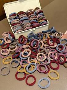 300/100 Peças Conjunto de Faixas de Cabeça Bohemias Vintage - Faixas de Cabeça sem Costura de Alta Elasticidade, Elásticos para Rabo de Cavalo, Conjunto de Faixas de Cabeça Sólidas de Cores Mistas para Meninas