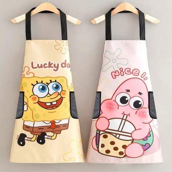 SPONGEBOB 1 Stück hochwertiger Schürze mit SpongeBob & Patrick Design, wasserdicht, Kochschürze für die Küche, Haushaltsreinigungsschürze