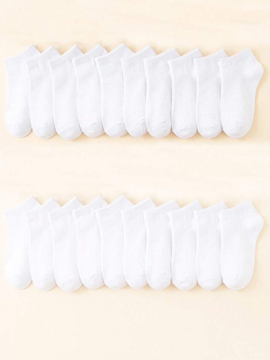 20 双女式纯色低帮船袜，女士短袜，白色，吸湿排汗