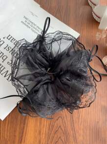 3pcs Elegant & Sweet Bowknot Lace Mesh Ruffle Ribbon Hair Scrunchies, Hair Ties For Women Scrunchy Hair Ties ,Head Piece
