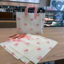 20pcs/Frosted Thickened Shopping Bag, Shopping Mall Clothing Bag, Pink Heart-Shaped Simple Hand-Held Shopping Bag, Shoe Box Bag
