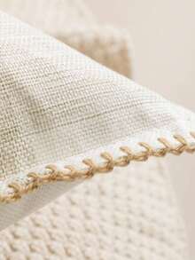 1/2 件奶油色和白色格子编织抱枕套，现代简约亚麻外观滚边靠垫套，适用于卧室、客厅、沙发、花园、派对、季节性使用，30*50 厘米、45*45 厘米、50*50 厘米（无填充物） - 米色 - 查看 6