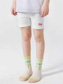 4 piezas/paquete Pantalones cortos de seguridad para niñas con estampado de moños, para todas las estaciones, de ajuste delgado