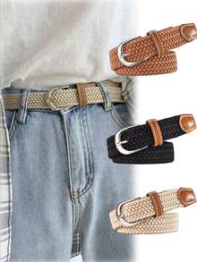 1 件青少年多色编织弹力腰带弹力帆布编织腰带适用于牛仔裤