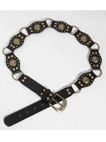 1 pieza Cinturón casual de mujer con estilo retro punk rock Y2K, con remaches, parches y hebilla de metal, para verano, escuela, otoño, Halloween
