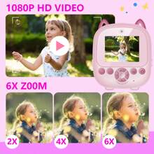 Aparat do natychmiastowych wydruków dla dzieci, cyfrowy aparat fotograficzny 1080P dla dzieci z rolkami papieru fotograficznego i kartą 32 GB, prezenty urodzinowe dla dziewczynki w wieku 3-10 lat, zabawne zabawki dla chłopców