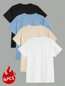4pcs/Set Men's Summer Casual Solid Color Short Sleeve T-Shirt - Multicolor - View 7