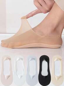 5 pares de calcetines invisibles de barco para mujer, calcetines transpirables ultradelgados, pantuflas de alta calidad con elástico y seda baja