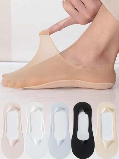 5 Pairs Of Women's Invisible Boat Socks Breathable Ultra-Thin Socks Slippers High-Quality Elastic Ice Silk Low Socks