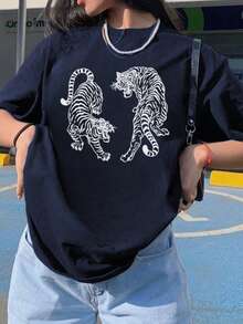 A Casual Printed Round Neck Pullover Short Sleeved T-Shirt For Girls And Young Children In Summer - Two Tigers Provides Unique T-Shirts For Animal Enthusiasts Who Want To Stand Out! Kids Clothes Girls Graphic Tees Summer Tops Tween Girl Clothes