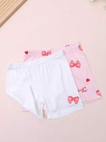 4 piezas/paquete Pantalones cortos de seguridad para niñas con estampado de moños, para todas las estaciones, de ajuste delgado