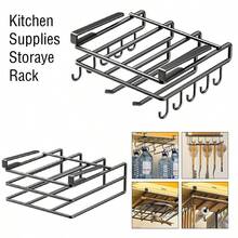 No-Punch Kitchen Shelf Cabinet Hanging Cabinet Paper Towel Under Hanging Rack Pot Cover Rack Cutting Board Chopping Board Put Shelf Storage UK - Black Storage Rack - View 8