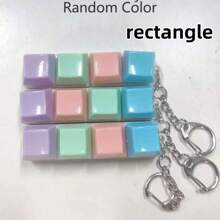 1pc Random Color & Chain Style Squeeze Stress Relief Fidget Cube Keyboard Key Pendant Toy