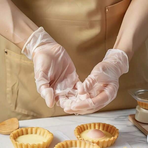 Gants jetables transparents en vinyle 20 pièces/500 pièces/100 pièces sans poudre, approuvés pour les aliments, pour le nettoyage et la cuisine, etc. Tailles S M L