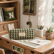 Japanese-Style Woven Pencil Case Bag Makeup Bag Storage Bag-Minimalist Large Capacity Stationery Organizer, Back To School
