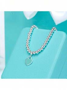 1 Piece 925 Sterling Silver Bead Chain Heart-Shaped Pendant Bracelet For Women Street Versatile Fashion Designer Jewelry Party Wedding Adjustable Length - Beaded Bracelet - View 9