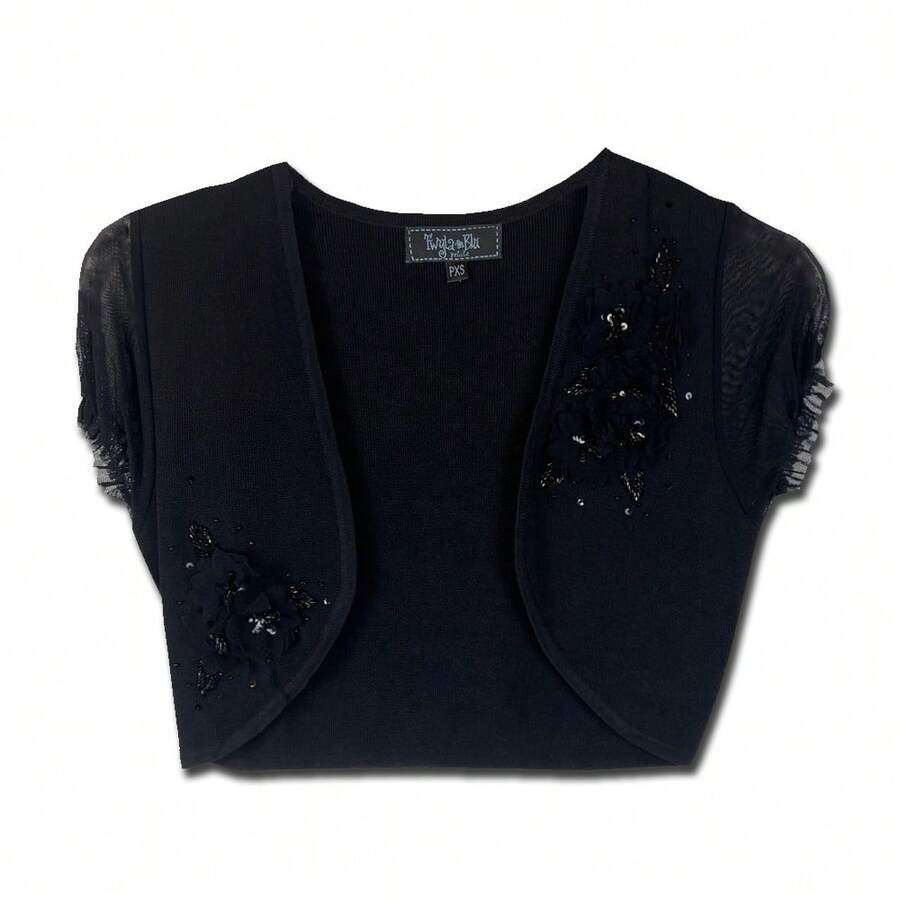 WOMEN'S SWEATER KNIT SHRUG WITH BEADED APPLIQUE - màu đen - Xem 1