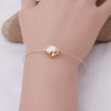 1 brazalete de acero inoxidable para mujer de moda con diseño abierto de piedra natural - geometría - Ver 39