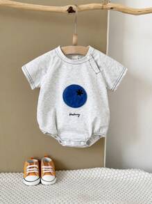 Newborn Baby Boy Adorable Blueberry Embroidery Short Sleeve Romper, Summer