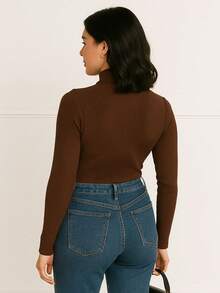 Cacharrel Women's Blouse Long Sleeve Ribbed Collar Cotton Simple Casual Night Home Daily Street Autumn Winter - 咖啡棕 - 查看 3