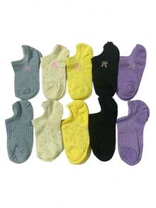 5双随机蝴蝶结网眼可爱舒适船袜 - 彩色 - 查看 7