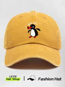 1 件装企鹅印花复古水洗棒球帽动物主题简约百搭流行帽适合街头日常通勤节日礼物男女通用 - 多色 - 查看 4