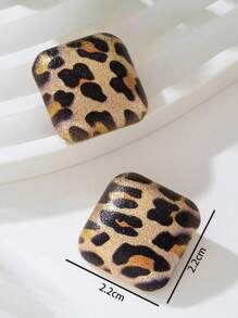 1 Pair Retro Leopard Print Geometric Square Matte Ear Clips, Unique Jewelry Earrings For Women, Holiday Party Exaggerated Gift