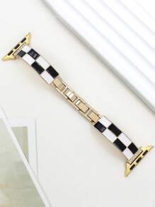 1 Pc Elegant Plaid Lady Zinc Aloy Bracelet Strap Compatible With Apple Watch Band 38/40/41/42/44/45/49/(S10 42)/(S10 46)Mm, Classic Black And White Checkerboard Metal Removable Replacement Strap Compatible With Iwatch Ultra2/S10/SE/9/8/7/6/5/4/3/2/1Series,Fashionable Women's Smart Watch Strap, Retro Minimalist Style Women Watch Bands, Smart Watch Strap/Band, Valentine's Day Mother's Day Gift