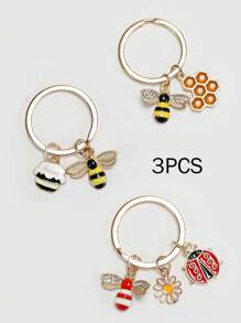 1/2/4/10pcs Cubic Zirconia Bee & Honeycomb Keychain, Cute Animal Pendant Keyrings, Versatile & Adorable For Students Backpack For School Car Accessories Goth Y2k Halloween Accessories Teachers Day Christmas Gift Ideas Bag Accessories Lanyards With Id Holder Car Accessories Bag Charms