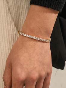 1pc Luxury Shiny Cubic Zirconia Tennis Chain Bracelet For Men, Suitable For Daily Wear, Couples Bracelet