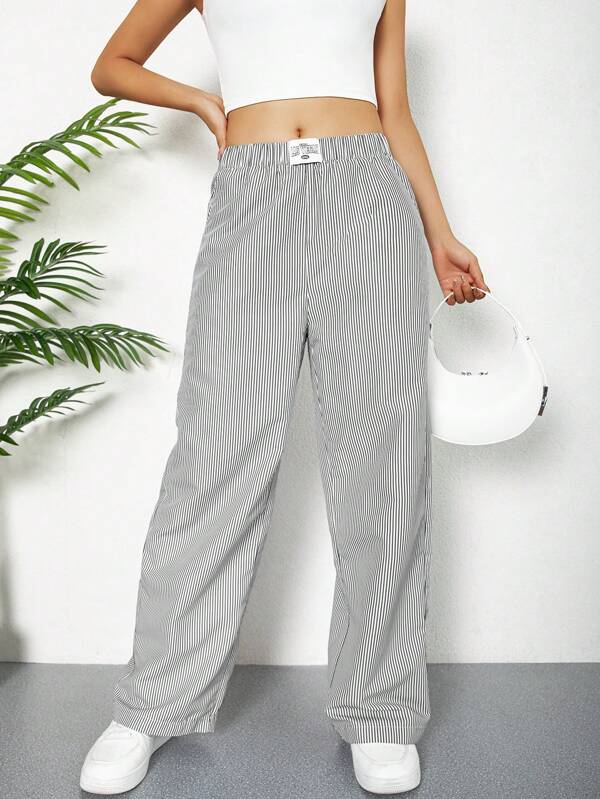 Striped Loose Straight Pants For Teen Girls, Casual Everyday Wear (YY410)
