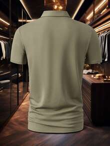 1 pieza Camisa polo de negocios casual para hombres con patrón bordado, tela cómoda adecuada para golf, tenis, viajes al aire libre, ocio, gran regalo para hombres - Caqui - Ver 2