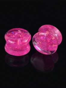 1 Pair 8-30mm Transparent Shiny Circular Shaped Ear Gauges Tunnel Plugs Acrylic Body Piercing Jewelry - Sequins - View 13