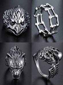 1pc Retro Punk Double Skull Head Rings For Women Men Silver Color Wolf Eagle Ring Female Male Wedding Party Finger Jewelry Gift
