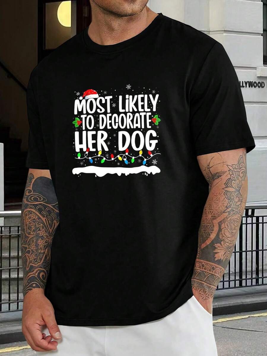 Camiseta de Navidad para madres de perros divertida - Bonita camiseta de manga corta con luces de Navidad - Regalo festivo para amantes de mascotas mujeres (¡y hombres!) - Negro - Ver 1