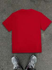 Loose Fit Men's Solid Color Round Neck Short Sleeve Casual-Shirt RYER - 紅色 - 查看 11