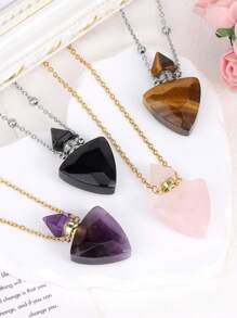 1 Peça Colar com Pingente de Frasco de Perfume de Cristal com Forma de Triângulo, Pingente de Pedra Preciosa Natural, Ametista, Quartzo Rosa, Obsidiana Negra, Difusor de Óleo Essencial, Colar Masculino e Feminino Cor Dourada, Jóias H629