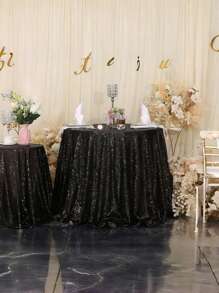 1pc Black Sequin Tablecloth, Glittering Golden Table Topper For Birthday Party, Halloween, Wedding, Hotel & Banquet Decor, Nordic Style