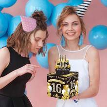 FZZ 16/18/21/30-70岁生日钱礼盒，可拉出现金，生日快乐钱礼盒，可拉出现金，惊喜生日礼物创意DIY套装，用于生日派对装饰 - 黑金 - 查看 7