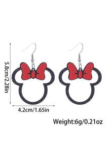 Disney 1 Pair Disney Mickey Mouse Bow Creative Acrylic Combination Cute Sweet Earrings, European & American Minimalist Style, Suitable For Women Daily Wear