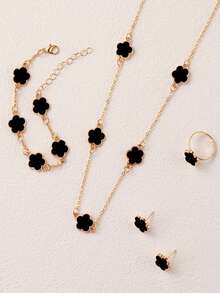 5 件女士时尚首饰套装，简约百搭的三叶草吊坠项链、手链、耳环、戒指，适合日常、休闲、派对、晚会、节日聚会，完美的礼物 - 彩色 - 查看 2