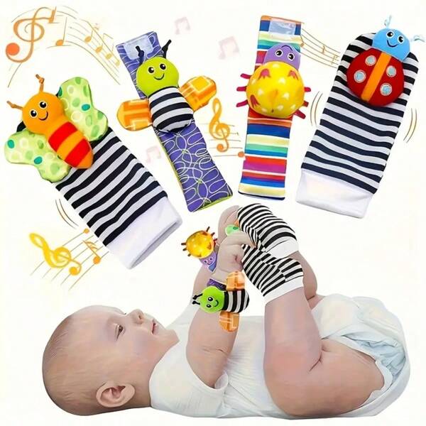 Juego de 2 piezas/4 piezas de sonajeros para muñecas y calcetines de bebé, juguetes con sonajero para los pies y muñeca para recién nacidos, juguetes sensoriales suaves para bebés y niños pequeños en Halloween