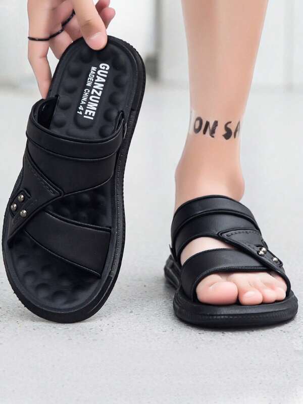 Novas sandálias masculinas de EVA para áreas externas, tamanho grande, de couro sintético, para praia, casa, caminhadas ao ar livre, antiderrapantes, resistentes a odores, sola grossa, confortáveis, chinelos casuais (meio tamanho menor, se seus pés forem largos, escolha um tamanho maior)