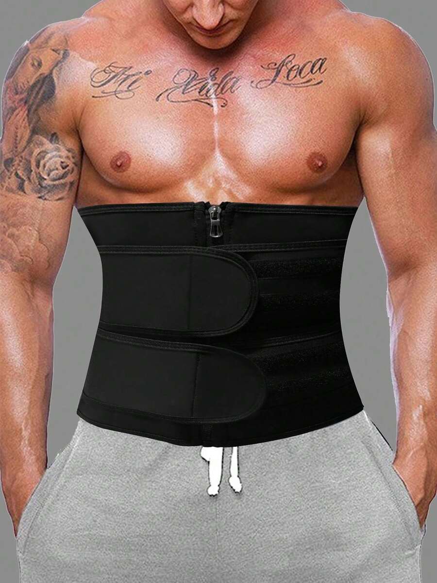 1pc Men's Slimming Waist Trainer Belt, Unisex Waist Support Trimmer For Exercise, Sauna, Sweat, Abdomen Shaping - Black - View 1